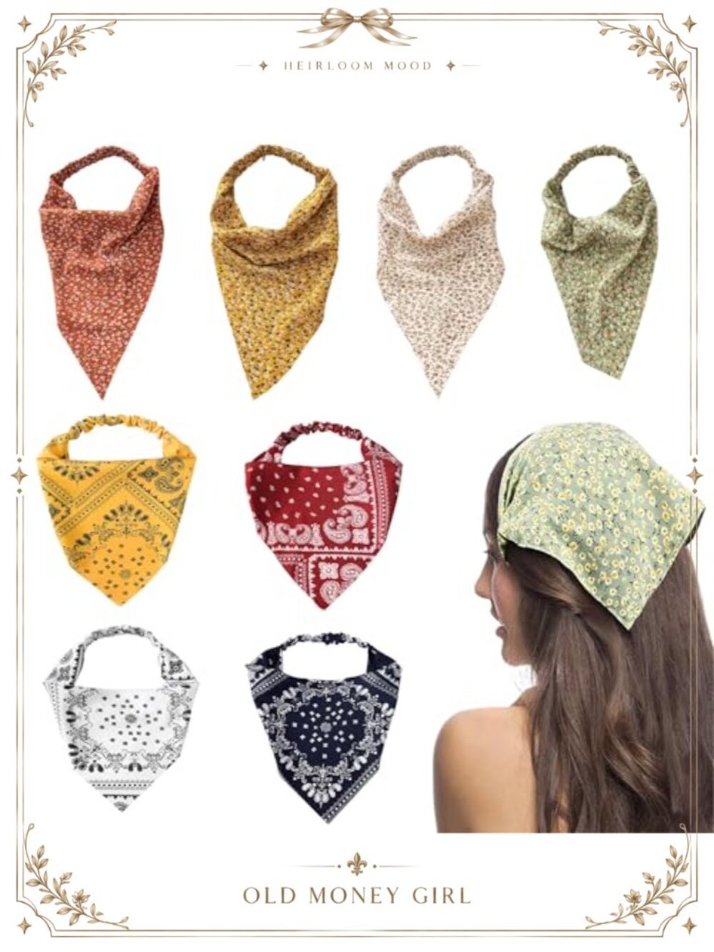8Pc Chiffon Floral Elastic Hair Scarf Bandana Headband Set Women
